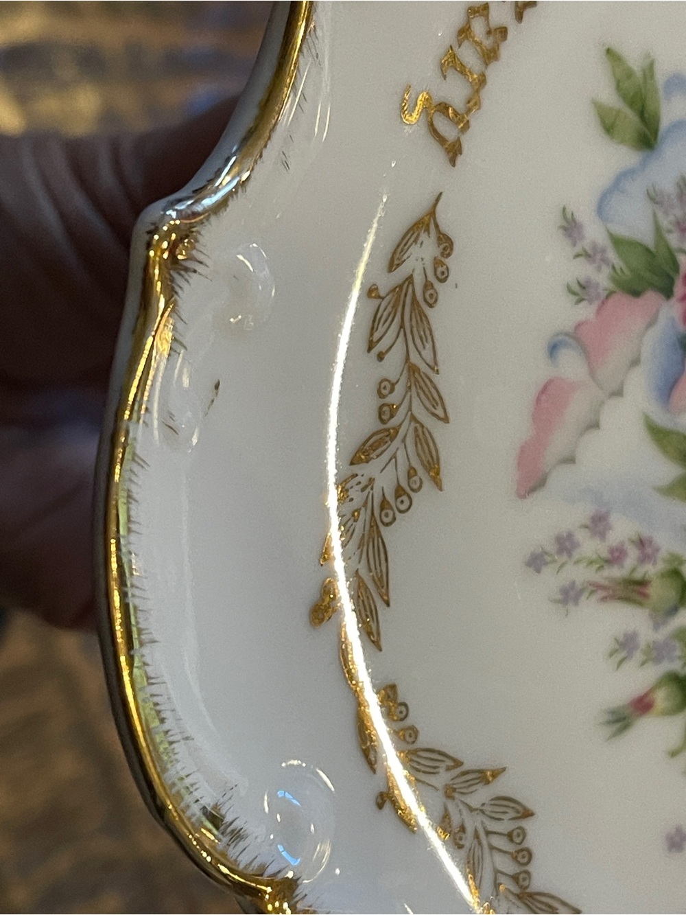 50th Anniversary Decorative Porcelain Cake Stand with Pink Floral Bells - Picture 6 of 7